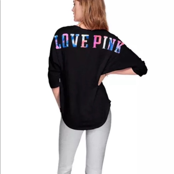 PINK Victoria's Secret Tops - VS PINK V-Neck Boyfriend Jersey with Tie Dye Logo